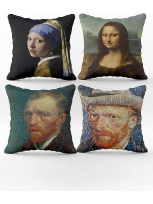 Evmila Çift Yüz Baskılı 4`lü Kadife Kırlent Kılıfı Seti