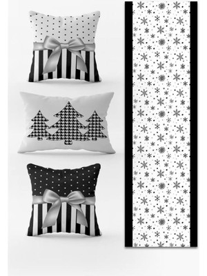 Evmila Yılbaşı Temalı 3lü Kırlent Kılıfı ve Runner - 4lü Set