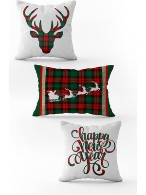 Evmila Yılbaşı Özel 3`lü Kadife Çift Taraf Baskılı Kırlent Seti