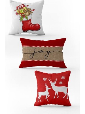 Evmila Yılbaşı Özel 3`lü Kadife Çift Taraf Baskılı Kırlent Seti