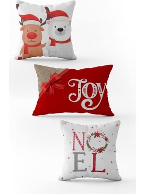 Evmila Yılbaşı Özel 3`lü Kadife Çift Taraf Baskılı Kırlent Seti