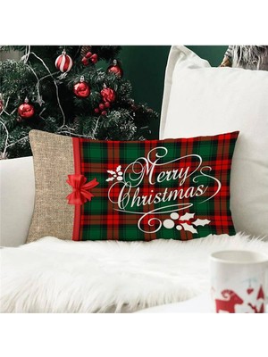 Evmila Yılbaşı Özel Merry Christmas Yazılı Dikdörtgen Kırlent Kılıfı