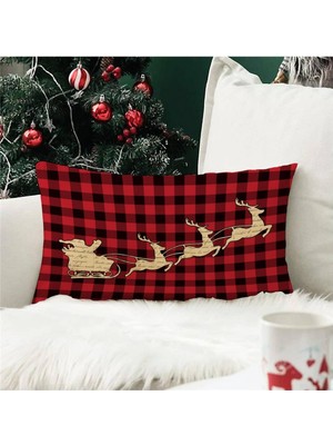 Evmila Yılbaşı Özel Geyik Desenli Dikdörtgen Kırlent Kılıfı