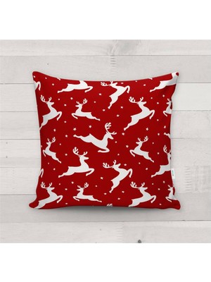 Evmila Yılbaşı Özel Geyik Desenli Kadife Kırlent Kılıfı