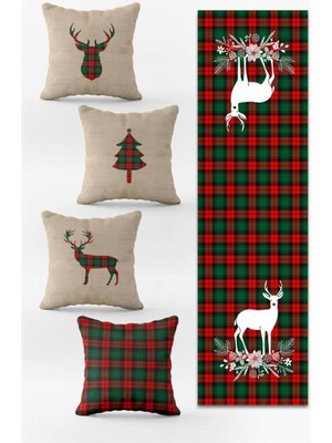 Evmila Yılbaşı Özel Set 4 Adet Kırlent 1 Adet Runner