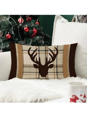 Evmila Yılbaşı Özel Geyik Desenli Dikdörtgen Kırlent Kılıfı