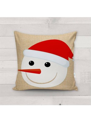 Evmila Yılbaşı Özel Kardan Adam Desenli Kadife Kırlent Kılıfı