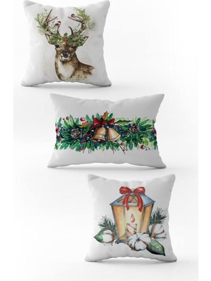 Evmila Yılbaşı Özel 3`lü Kadife Çift Taraf Baskılı Kırlent Seti