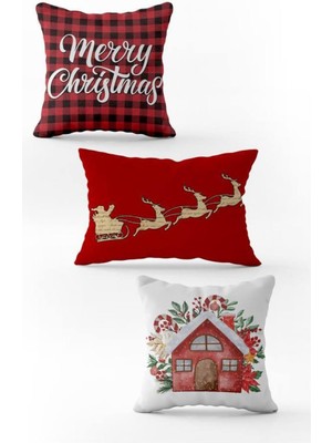 Evmila Yılbaşı Özel 3`lü Kadife Çift Taraf Baskılı Kırlent Seti