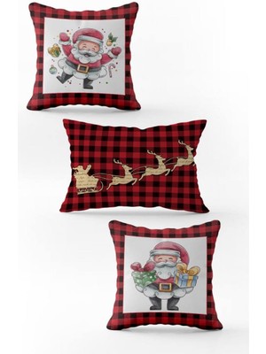 Evmila Yılbaşı Özel 3`lü Kadife Çift Taraf Baskılı Kırlent Seti