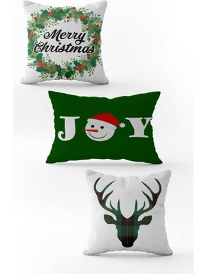 Evmila Yılbaşı Özel 3`lü Kadife Çift Taraf Baskılı Kırlent Seti