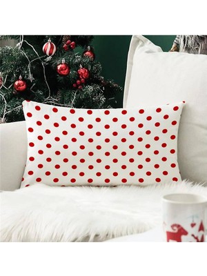 Evmila Yılbaşı Özel Puantiye Desenli Dikdörtgen Kırlent Kılıfı