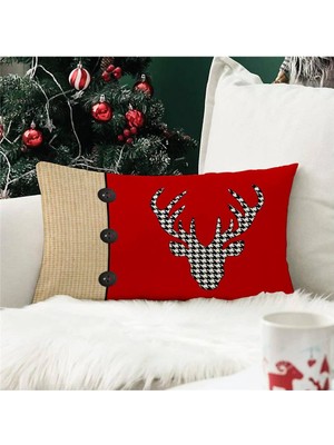 Evmila Yılbaşı Özel Geyik Desenli Dikdörtgen Kırlent Kılıfı