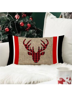 Evmila Yılbaşı Özel Geyik Desenli Dikdörtgen Kırlent Kılıfı