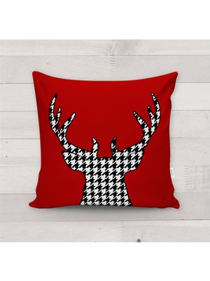 Evmila Yılbaşı Özel Geyik Desenli Kadife Kırlent Kılıfı