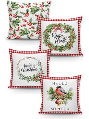 Evmila Yılbaşı Desenli 4'lü Kırlent Kılıf Seti