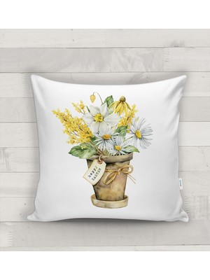 Evmila Çiçek Desenli Kırlent Kılıfı