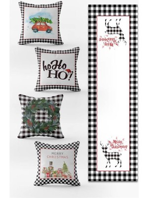 Evmila Yılbaşı Özel Set 4 Adet Kırlent 1 Adet Runner