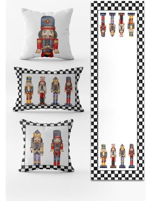 Evmila Yılbaşı Temalı 3lü Kırlent Kılıfı ve Runner - 4lü Set