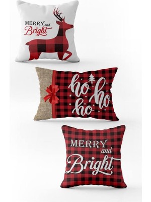 Evmila Yılbaşı Özel 3`lü Kadife Çift Taraf Baskılı Kırlent Seti