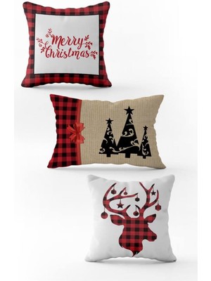 Evmila Yılbaşı Özel 3`lü Kadife Çift Taraf Baskılı Kırlent Seti