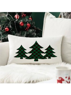 Evmila Yılbaşı Özel Ağaç Desenli Dikdörtgen Kırlent Kılıfı