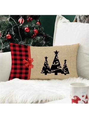 Evmila Yılbaşı Özel Ağaç Desenli Dikdörtgen Kırlent Kılıfı