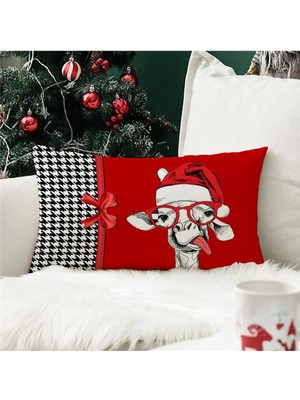 Evmila Yılbaşı Özel Geyik Desenli Dikdörtgen Kırlent Kılıfı