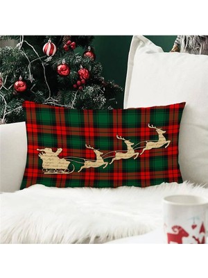 Evmila Yılbaşı Özel Geyik Desenli Dikdörtgen Kırlent Kılıfı