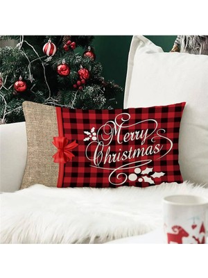 Evmila Yılbaşı Özel Merry Christmas Yazılı Dikdörtgen Kırlent Kılıfı