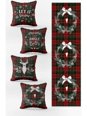 Evmila Yılbaşı Özel Set 4 Adet Kırlent 1 Adet Runner