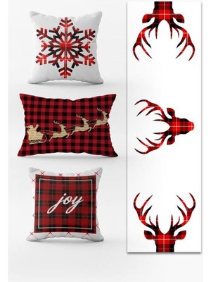 Evmila Yılbaşı Temalı 3lü Kırlent Kılıfı ve Runner - 4lü Set