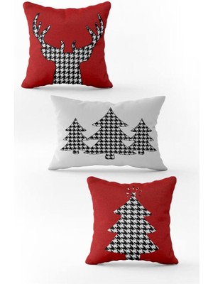 Evmila Yılbaşı Özel 3`lü Kadife Çift Taraf Baskılı Kırlent Seti