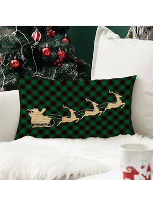 Evmila Yılbaşı Özel Geyik Desenli Dikdörtgen Kırlent Kılıfı