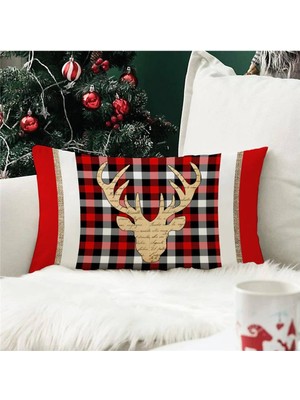 Evmila Yılbaşı Özel Geyik Desenli Dikdörtgen Kırlent Kılıfı