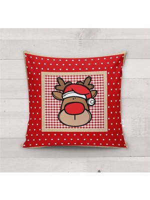 Evmila Yılbaşı Özel Geyik Desenli Kadife Kırlent Kılıfı