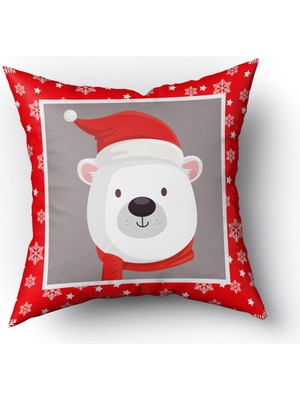 Evmila Yılbaşı Temalı Ayı Desenli Kadife Kırlent Kılıfı