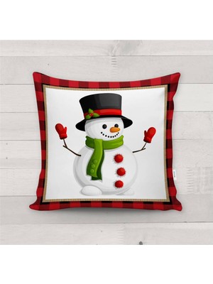 Evmila Yılbaşı Özel Kardan Adam Desenli Kadife Kırlent Kılıfı