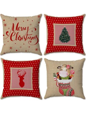 Evmila Yılbaşı Özel 4`lü Kırlent Kılıfı Seti