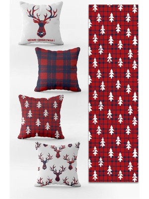 Evmila Yılbaşı Özel Set 4 Adet Kırlent 1 Adet Runner