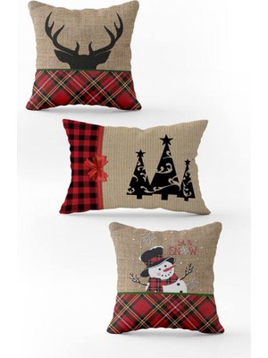 Evmila Yılbaşı Özel 3`lü Kadife Çift Taraf Baskılı Kırlent Seti