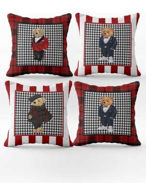 Evmila Çift Yüz Baskılı 4`lü Kadife Kırlent Kılıfı Seti