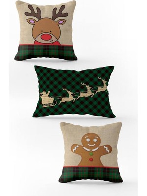 Evmila Yılbaşı Özel 3`lü Kadife Çift Taraf Baskılı Kırlent Seti