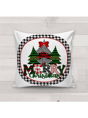 Evmila Yılbaşı Özel Merry Christmas Yazılı Kadife Kırlent Kılıfı