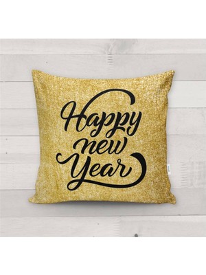 Evmila Yılbaşı Özel Happy New Year Yazılı Kadife Kırlent Kılıfı