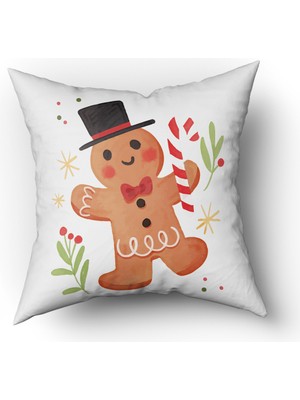 Evmila Yılbaşı Temalı Kurabiye Desenli Kadife Kırlent Kılıfı