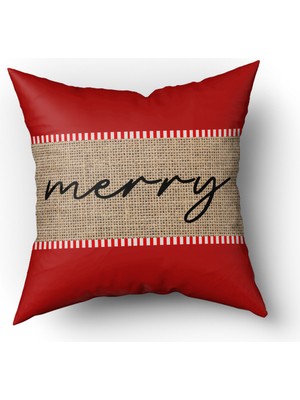 Evmila Yılbaşı Temalı Merry Yazılı Kadife Kırlent Kılıfı