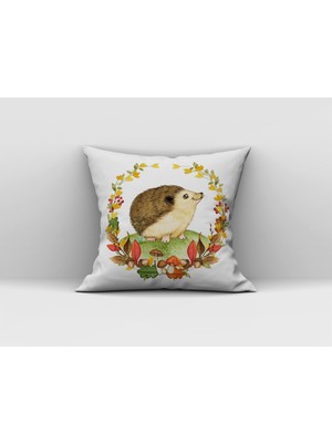 Evmila Çiçek Çelenki Içinde Kirpi Desenli Kırlent Kılıfı