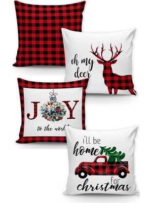 Evmila Yılbaşı Desenli 4'lü Kırlent Kılıf Seti