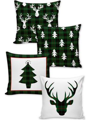 Evmila Yılbaşı Desen 4'lü Kırlent Kılıf Seti